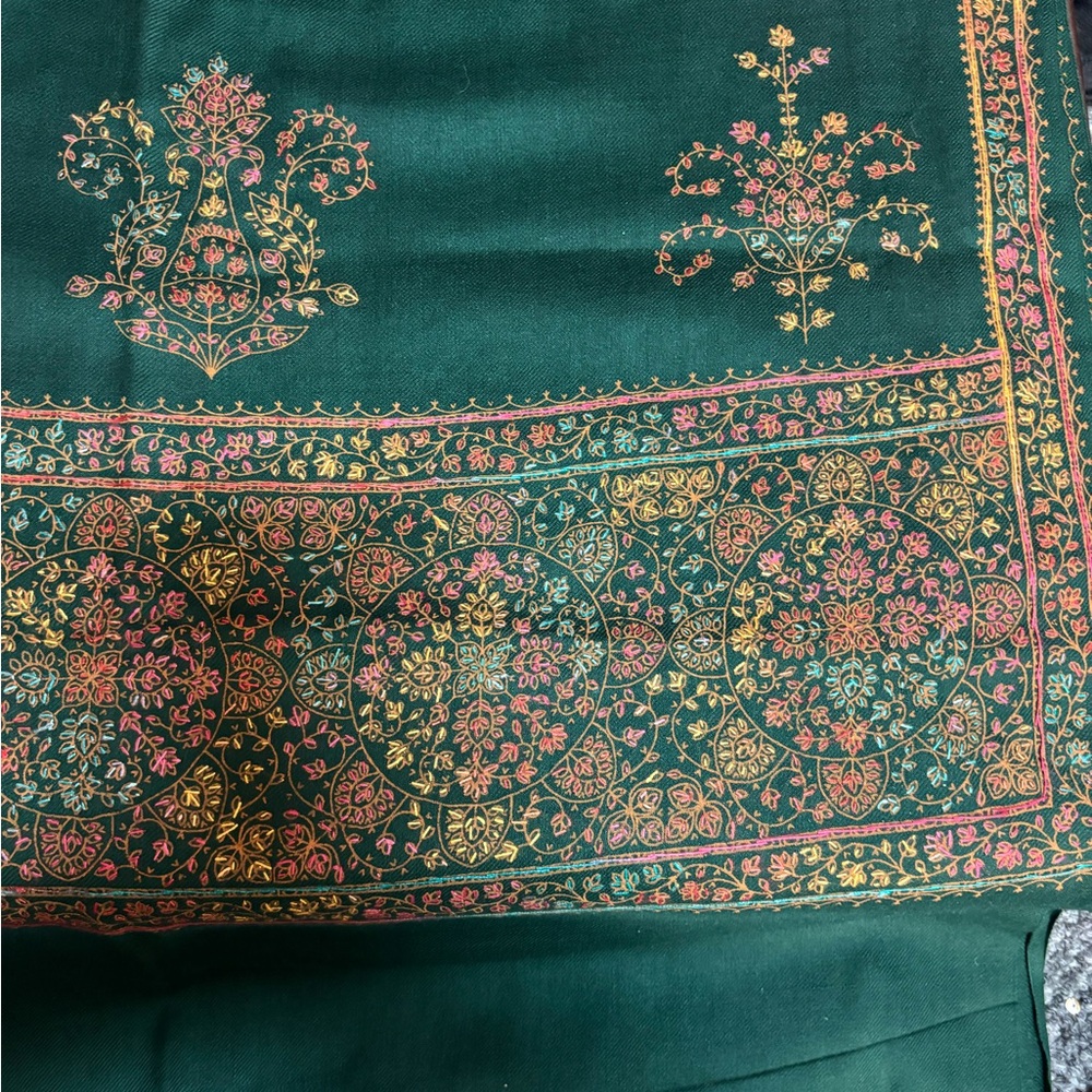 Elegant Green Floral Embroidered Fabric